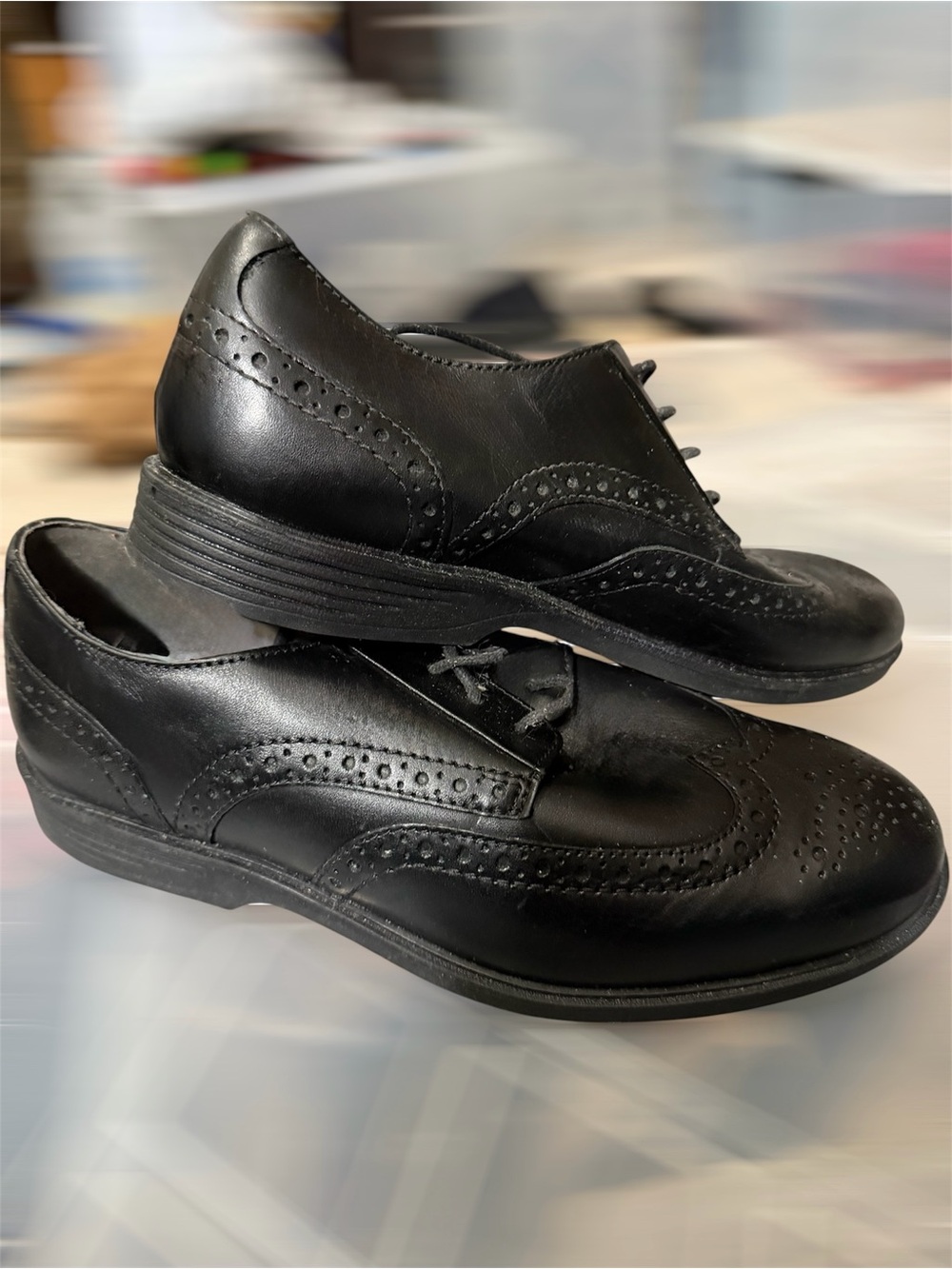 Hush Puppies Black Leather Wingtip Oxfords